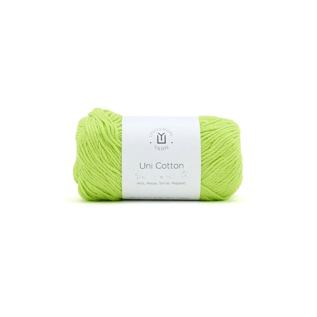 Ball of green yarn with a label on a white background