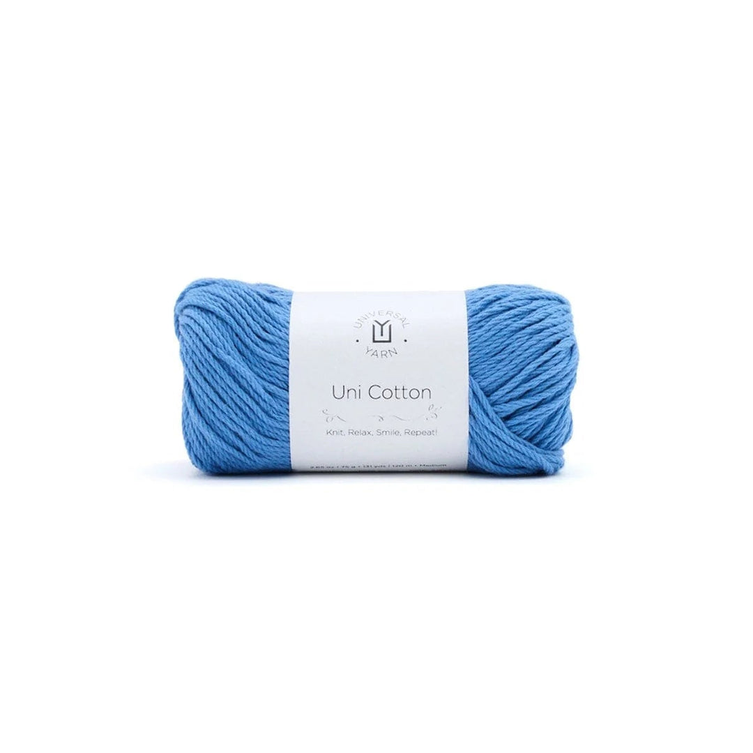 Blue ball of yarn on a white background