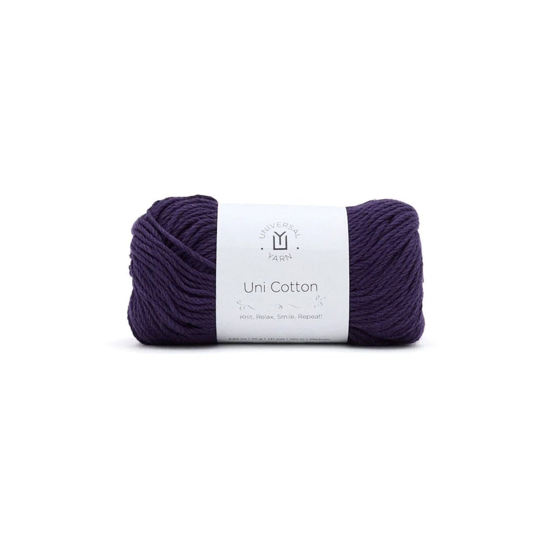 Dark purple yarn on a white background