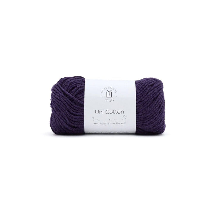 Dark purple yarn on a white background