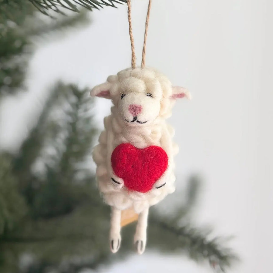Sheep Holding Heart Ornament - Haus of Yarn